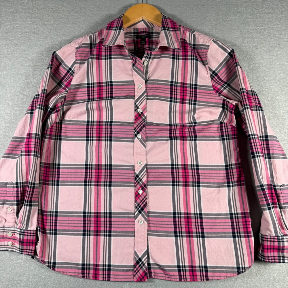 Talbots Petite Pink Plaid 100% Cotton Button Down Shirt MP Long Sleeve ID4976‎